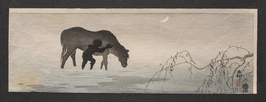 Farmer and Horse in the Water, c. 1910 | Japanese Equestrian Print